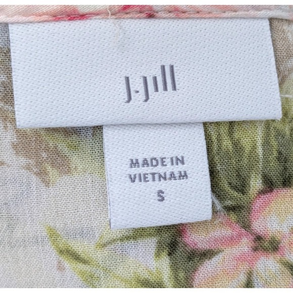 J. Jill Blouse Top Small White Pink Green Floral Covered Button Front - Picture 3 of 15